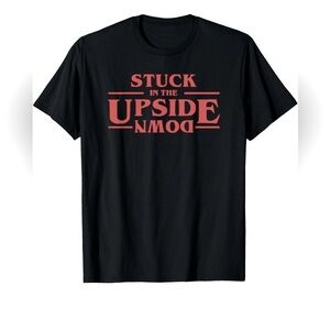 NWT Stuck in The Upside Down Black Graphic T-Shirt with Red Print Women’s XS